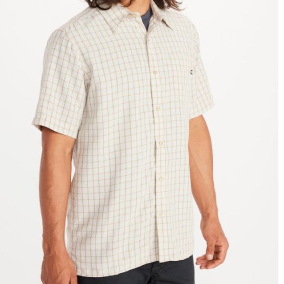 NWT Marmot Eldridge Check Short-Sleeve Recycled Materials Woven Shirt - Moonbeam - Picture 1 of 8